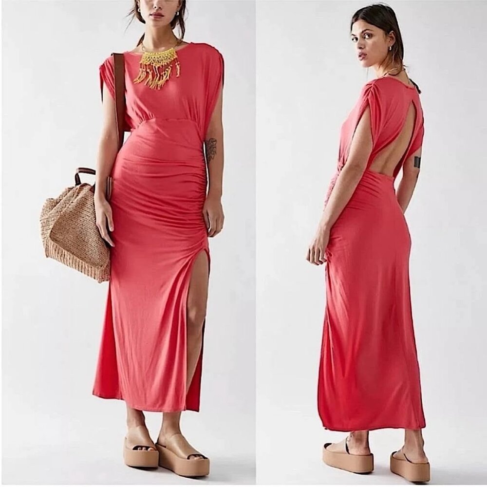 Free People Lakeside Ruched Split Midi-Dress, Size M